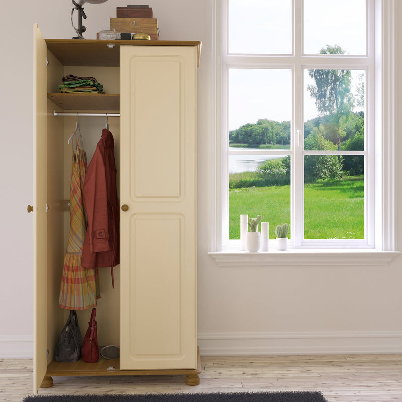 FTG Wardrobe Richmond 2 Dr Robe Cream & Pine Bed Kings