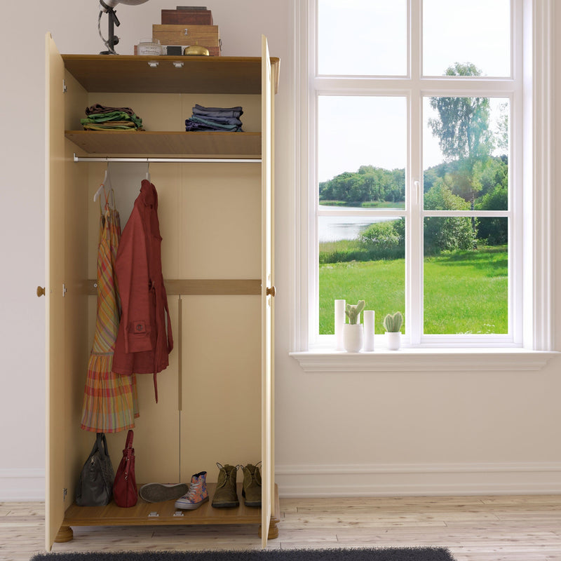 FTG Wardrobe Richmond 2 Dr Robe Cream & Pine Bed Kings