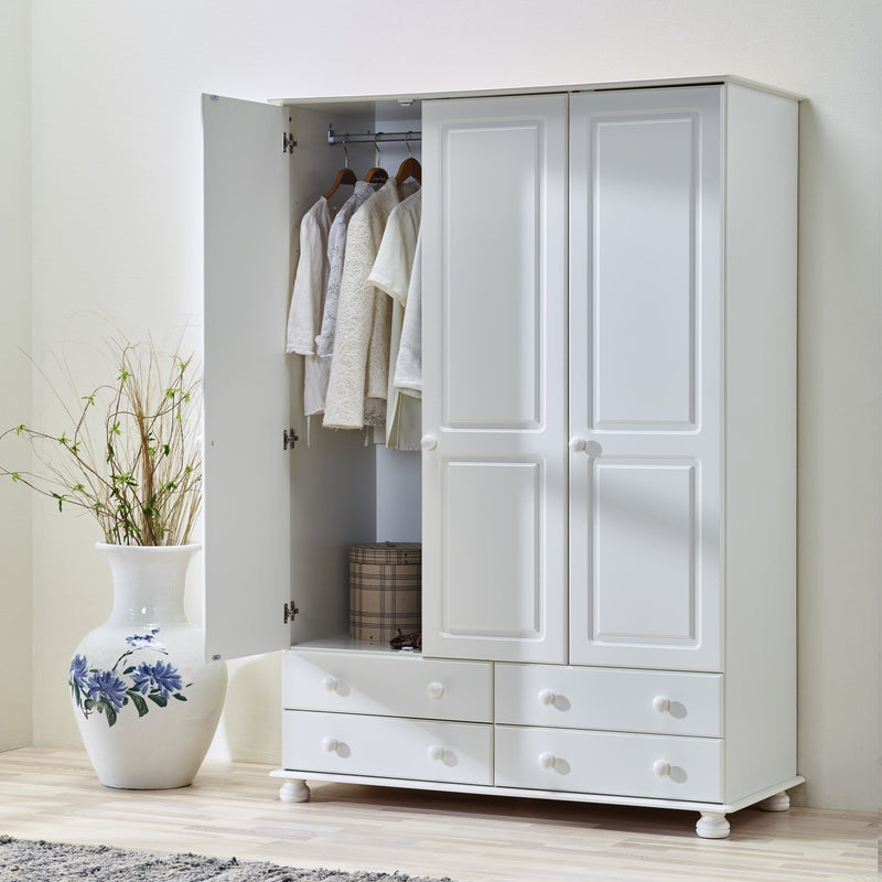 FTG Wardrobe Richmond 3 Dr 4 Drw Wardrobe Off White Bed Kings