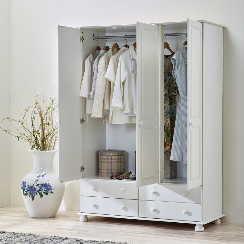 FTG Wardrobe Richmond 3 Dr 4 Drw Wardrobe Off White Bed Kings