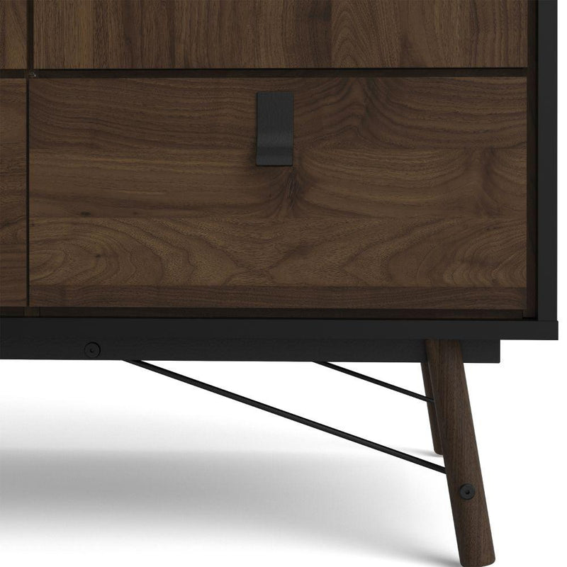 FTG Wardrobe Ry Wardrobe 3 Doors + 3 Drawers In Matt Black Walnut Bed Kings