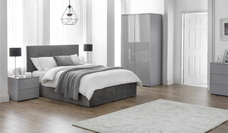 Julian Bowen Wardrobe Monaco 2 Door 1 Drw Wardrobe - Grey Gloss Bed Kings