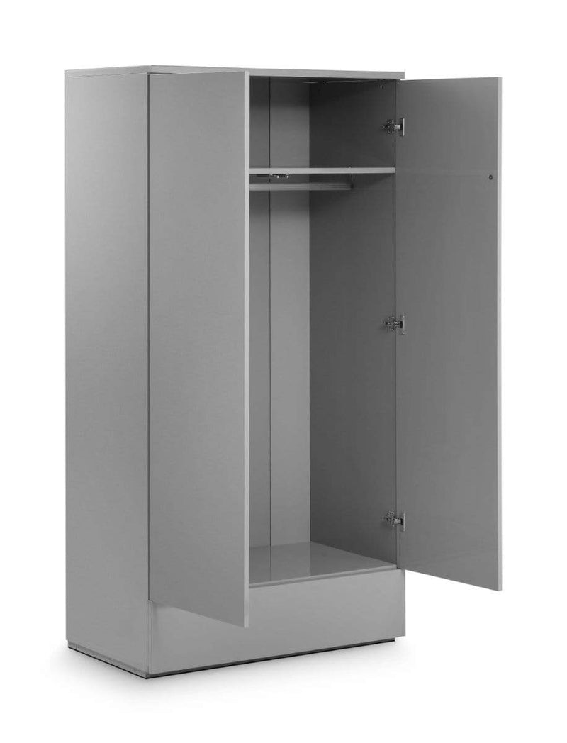 Julian Bowen Wardrobe Monaco 2 Door 1 Drw Wardrobe - Grey Gloss Bed Kings
