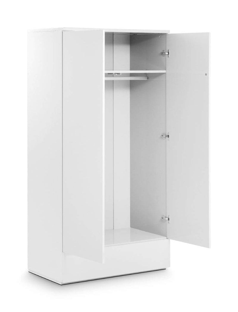 Julian Bowen Wardrobe Monaco 2 Door 1 Drw Wardrobe - White Gloss Bed Kings
