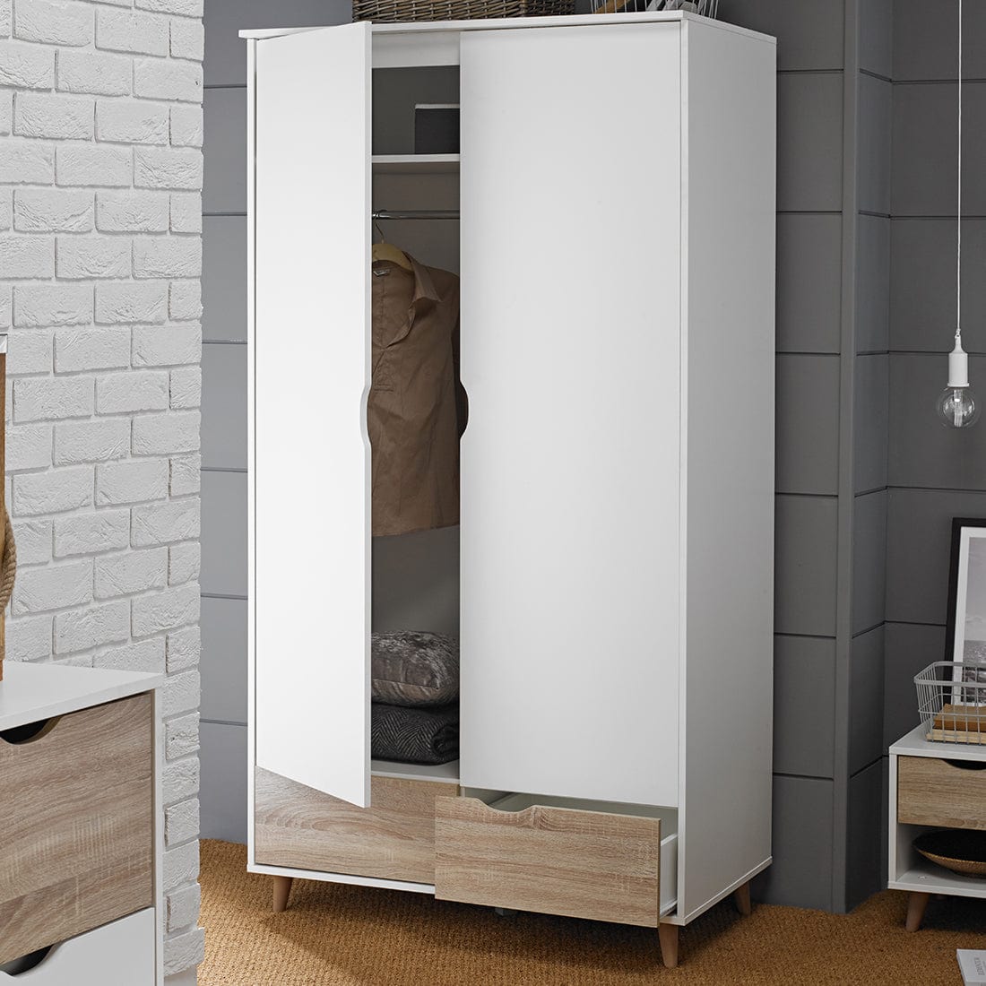 LPD Wardrobe Stockholm 2 Door Wardrobe White-Oak Bed Kings