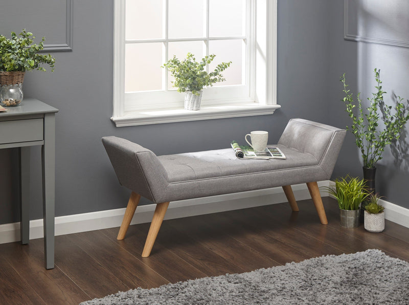 GFW Window Seat Milan Upholstered Bench Grey Hopsack Bed Kings